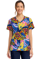 Cherokee Prints Women's CK856  Women's Print V-Neck Top