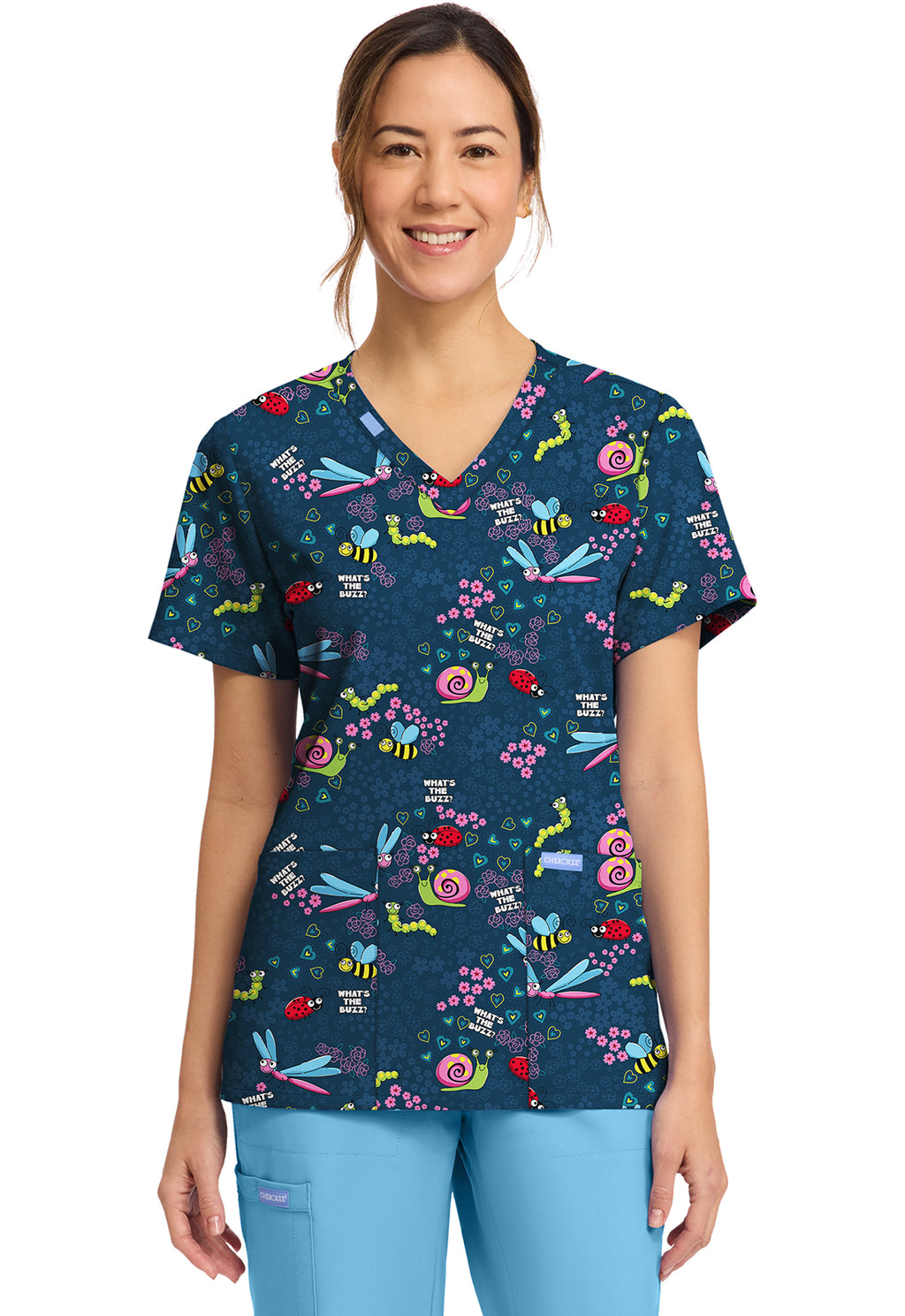 Cherokee Prints Women's CK856  Women's Print V-Neck Top