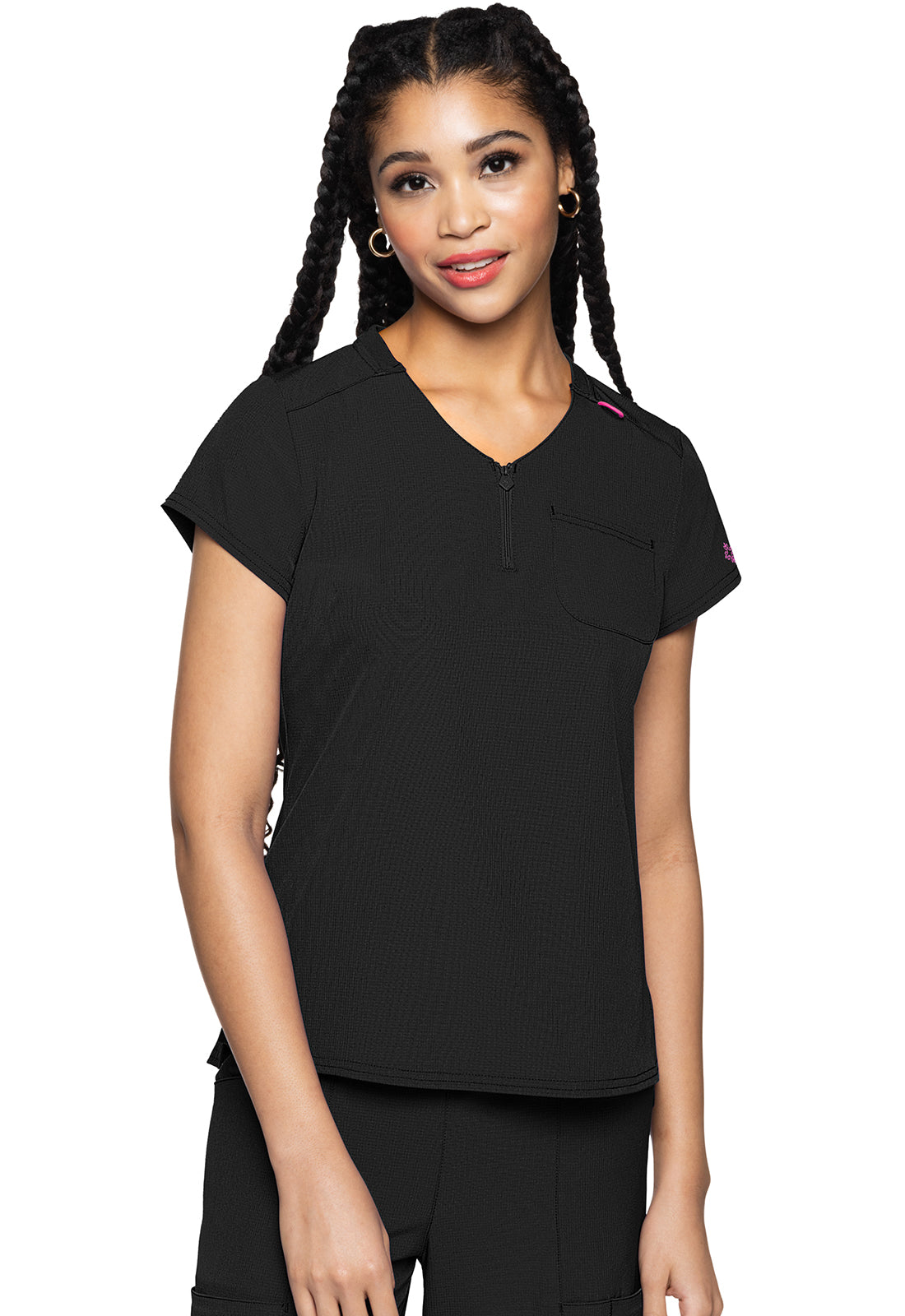 Med Couture Amp Women's MC705 Quarter Zip V-Neck Tuckable Top