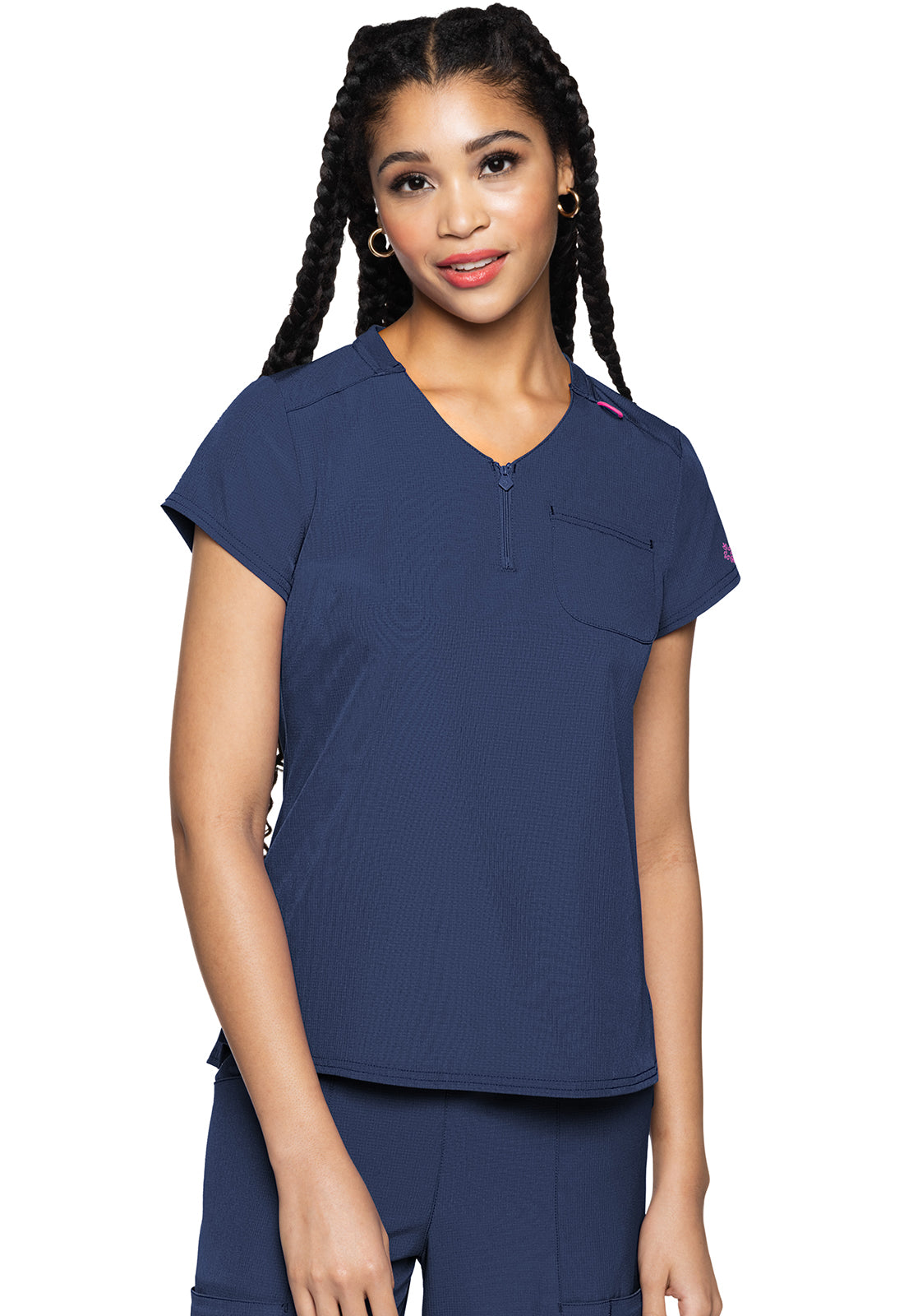 Med Couture Amp Women's MC705 Quarter Zip V-Neck Tuckable Top