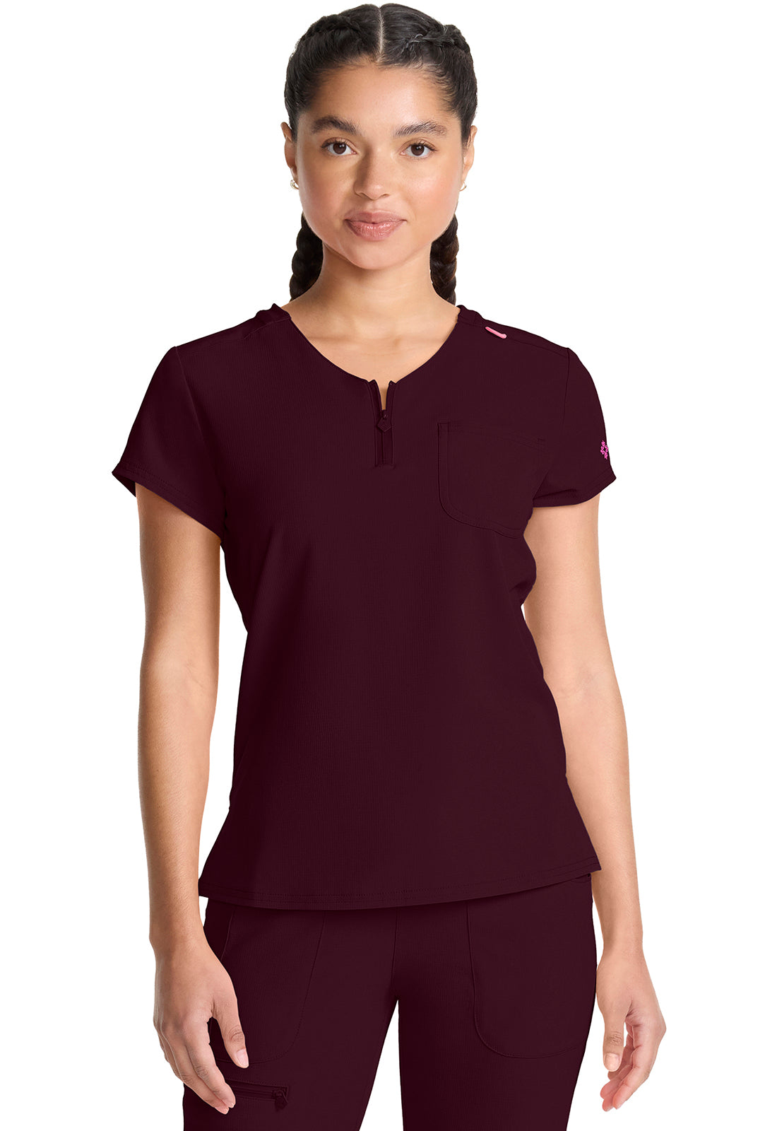 Med Couture Amp Women's MC705 Quarter Zip V-Neck Tuckable Top
