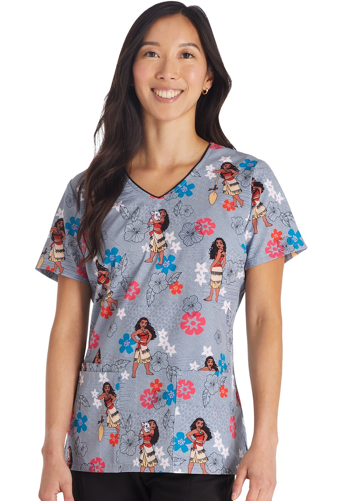 TF TOONIFORMS  Women's TF614 V-Neck Print Top