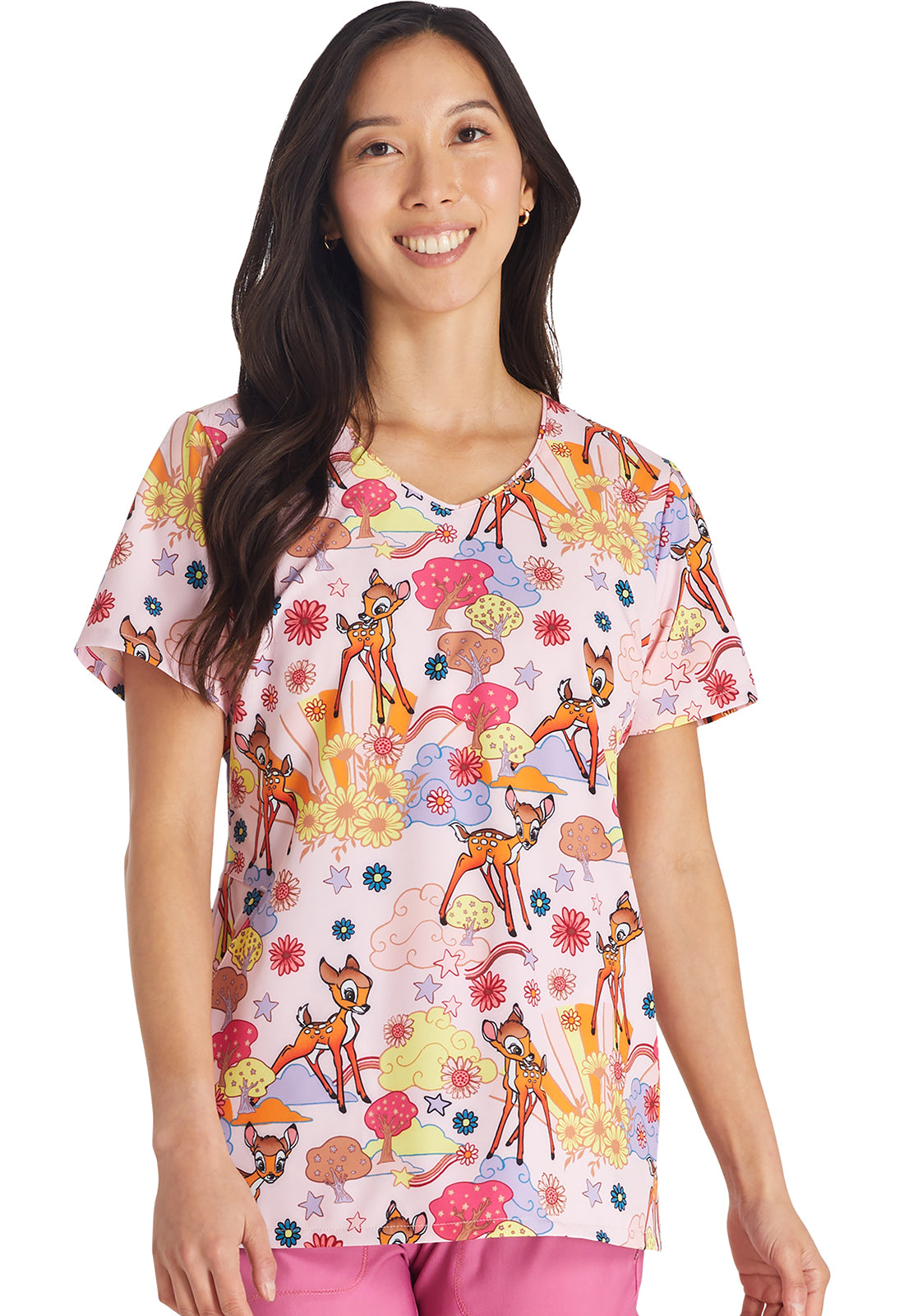 TF TOONIFORMS-DISNEY  Women's TF626 V-Neck Print Top