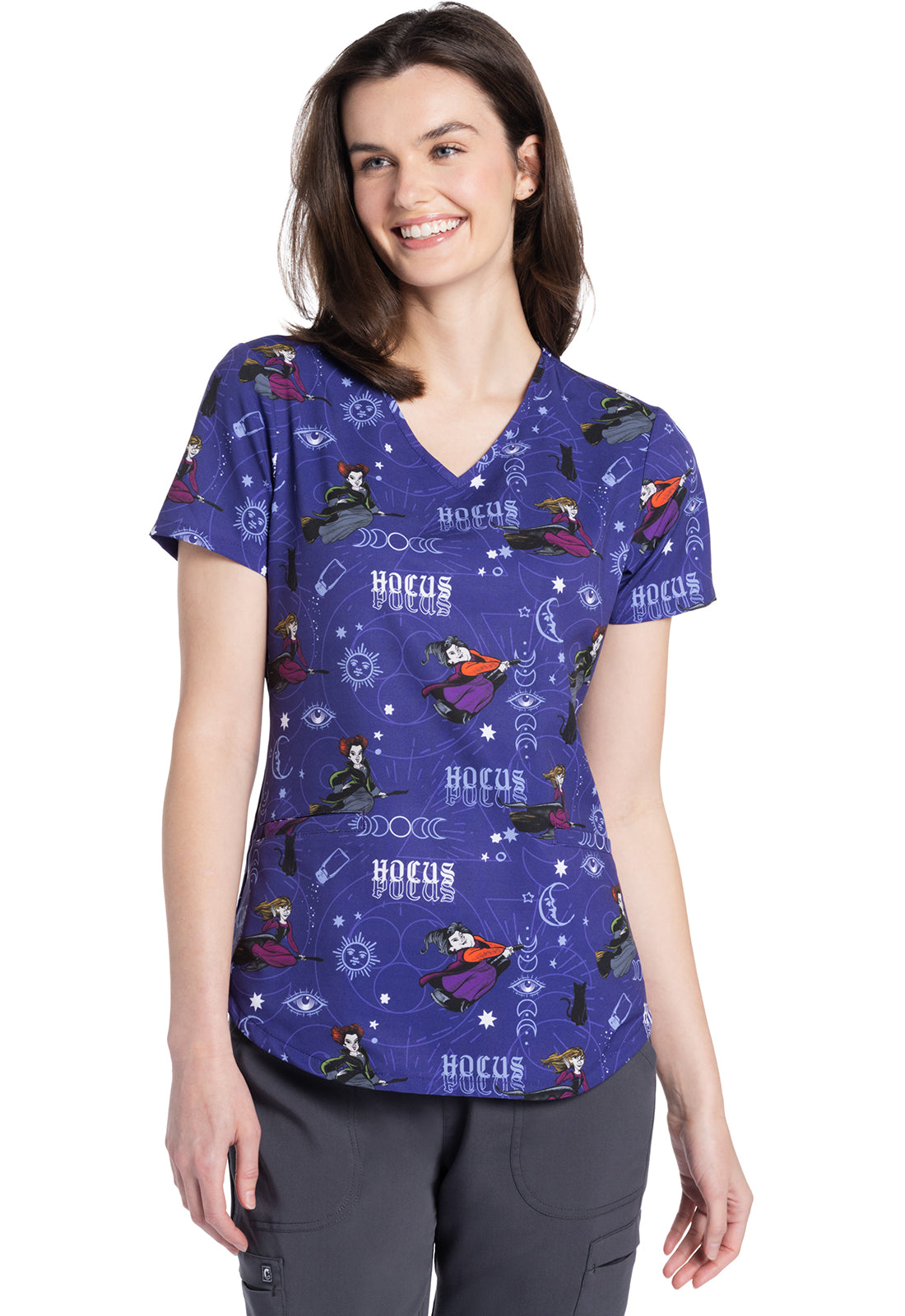 TF TOONIFORMS  Women's TF737 V-Neck Print Top