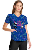 TF TOONIFORMS  Women's TF737 V-Neck Print Top