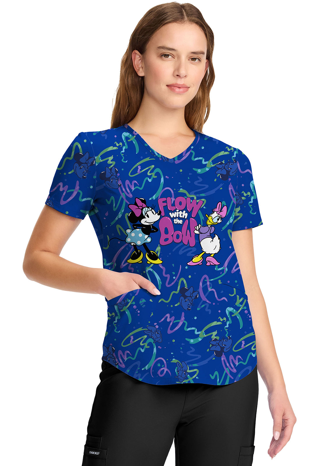 TF TOONIFORMS  Women's TF737 V-Neck Print Top