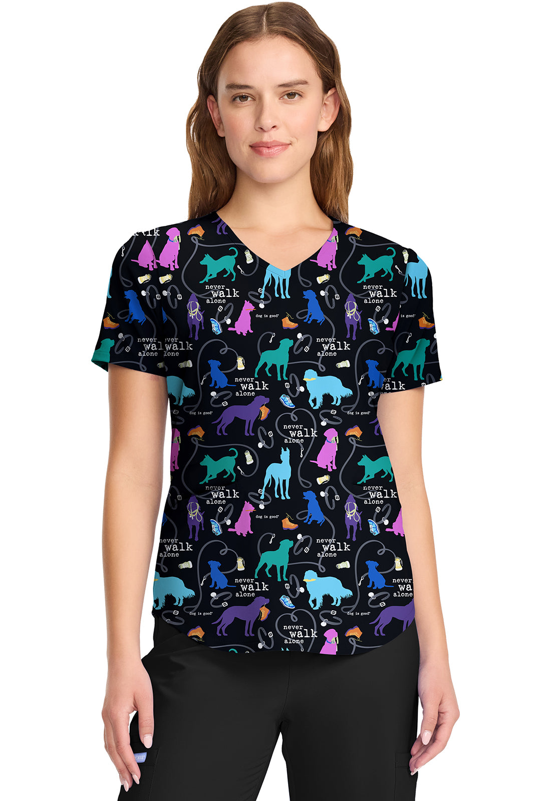 TF TOONIFORMS  Women's TF737 V-Neck Print Top