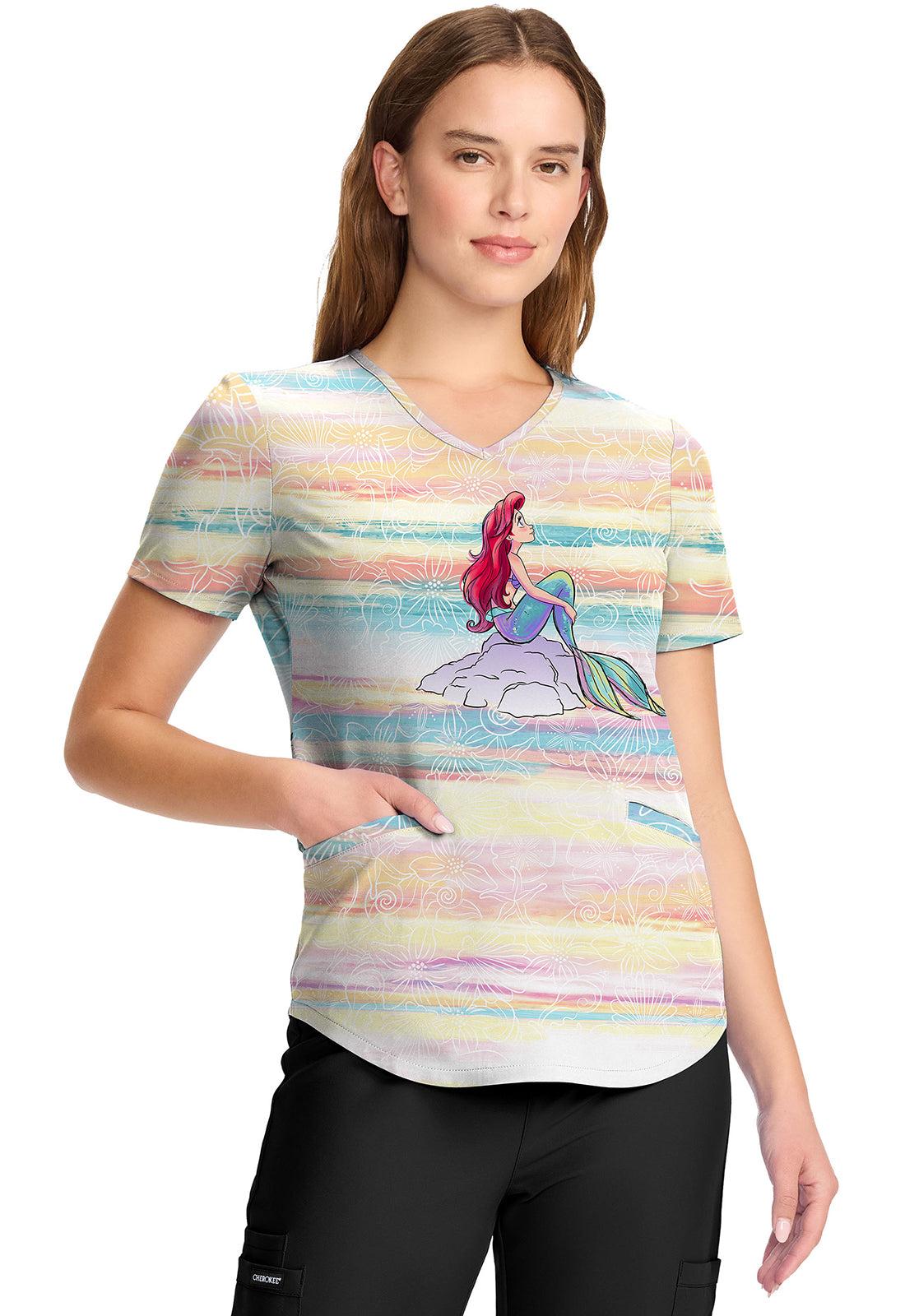 TF TOONIFORMS  Women's TF737 V-Neck Print Top