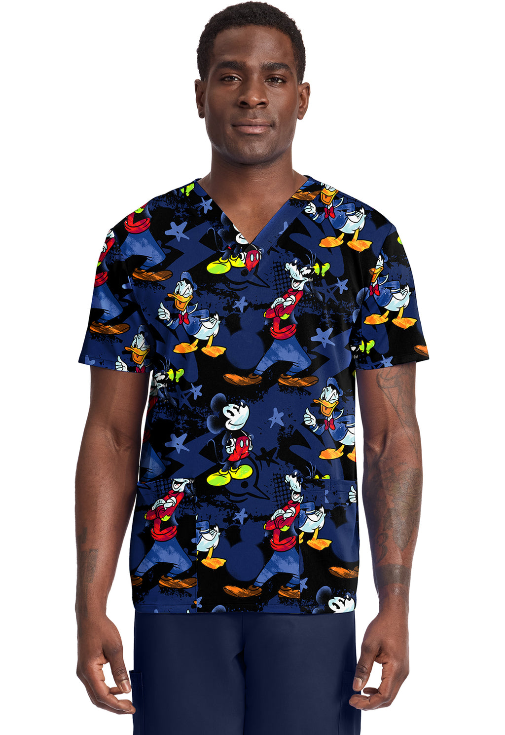 TF TOONIFORMS  Men's TF788 Men's Print  V-Neck Top