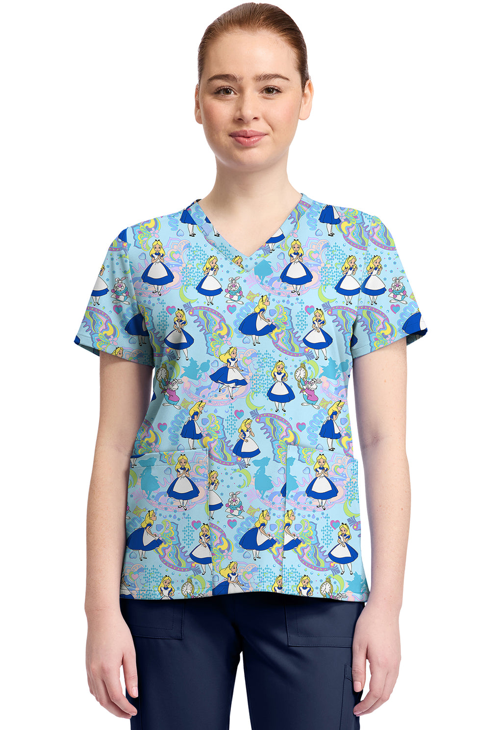 TF TOONIFORMS-DISNEY  Women's TF796 Print V-Neck Top