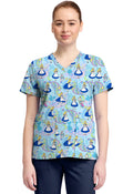 TF TOONIFORMS-DISNEY  Women's TF796 Print V-Neck Top