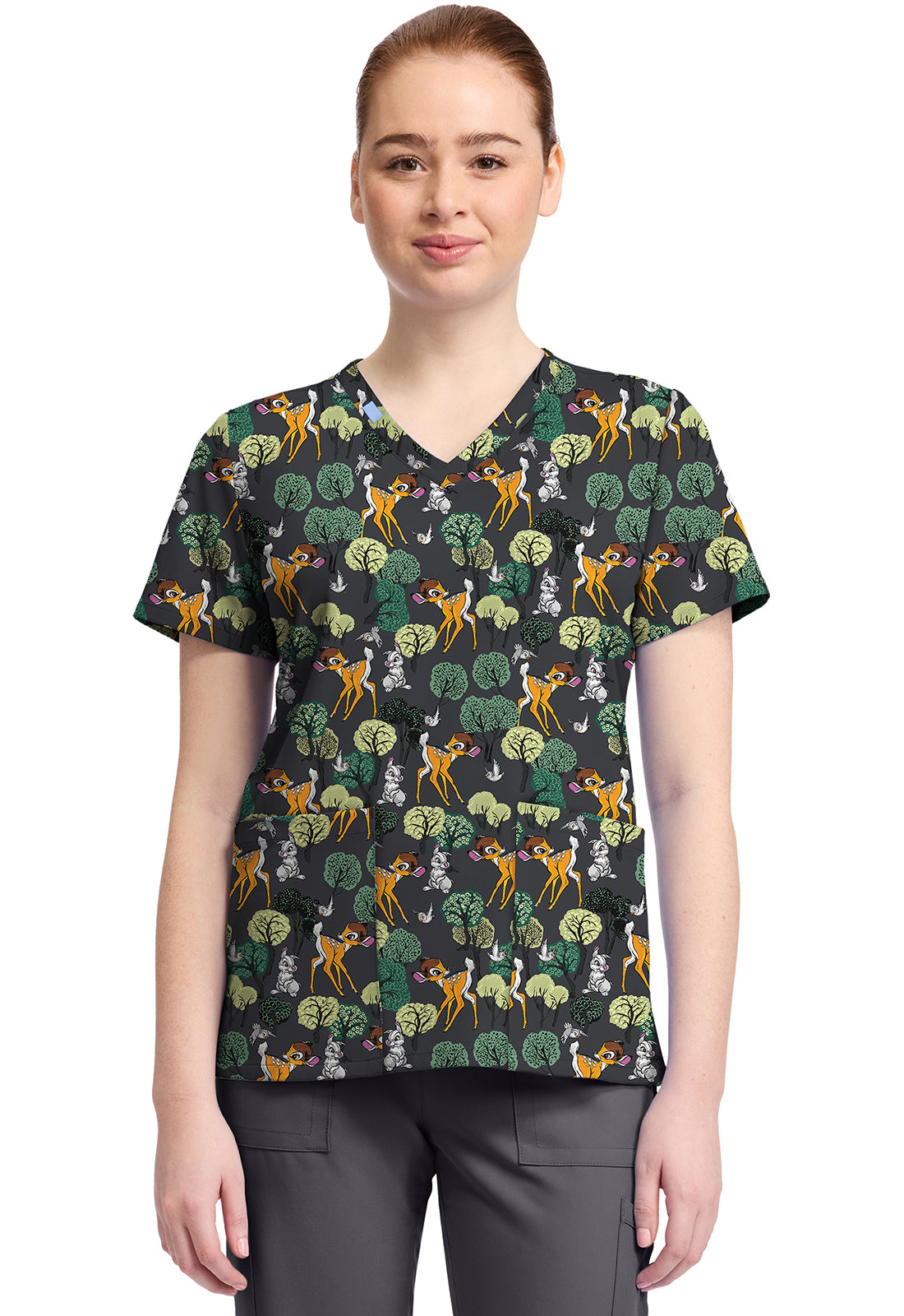 TF TOONIFORMS-DISNEY  Women's TF796 Print V-Neck Top