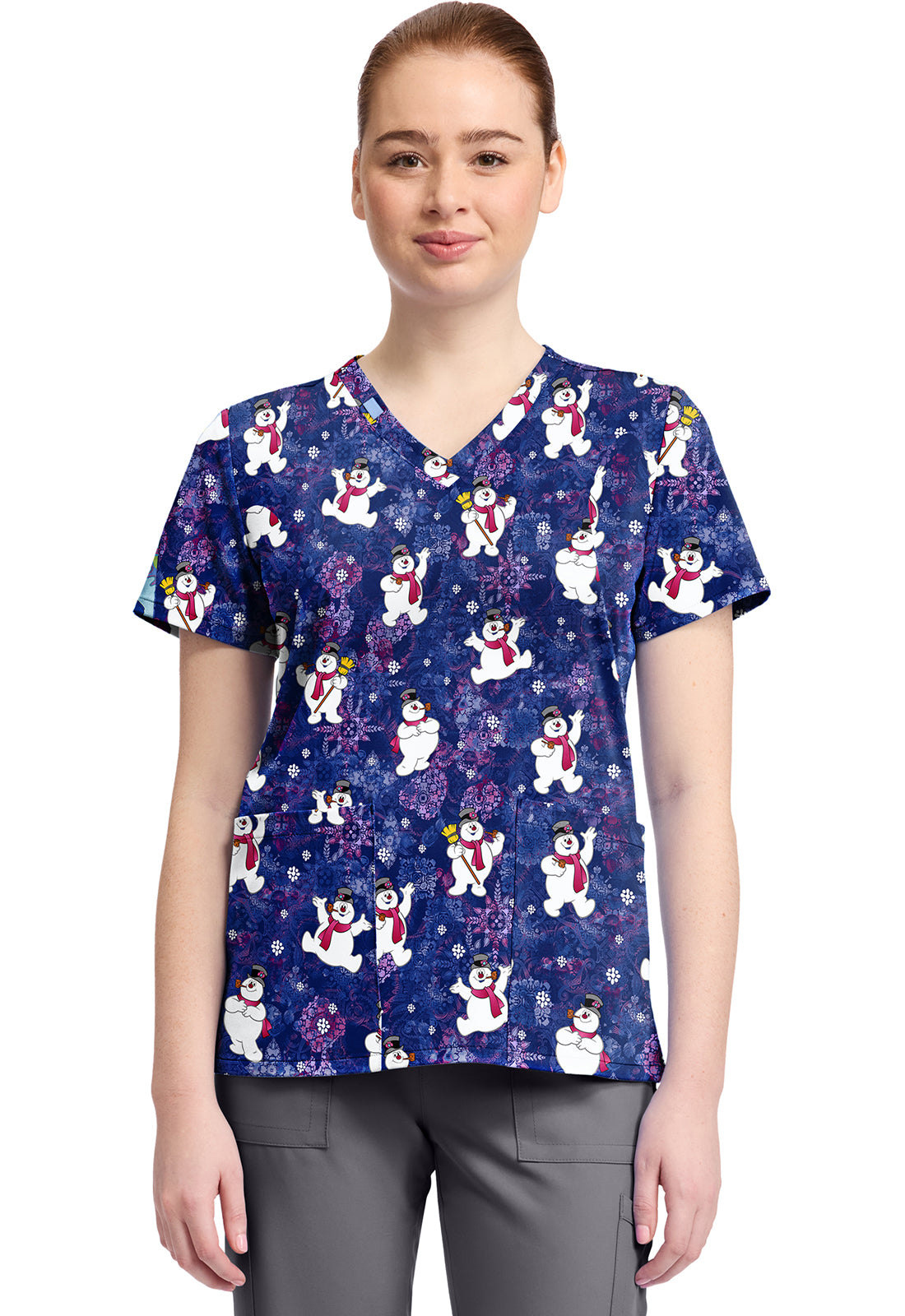 TF TOONIFORMS-DISNEY  Women's TF796 Print V-Neck Top