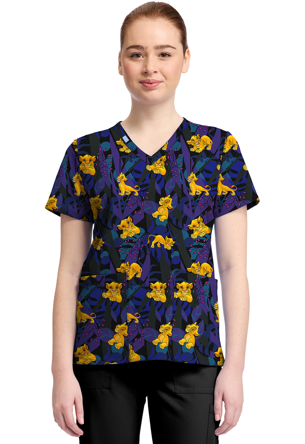 TF TOONIFORMS-DISNEY  Women's TF796 Print V-Neck Top