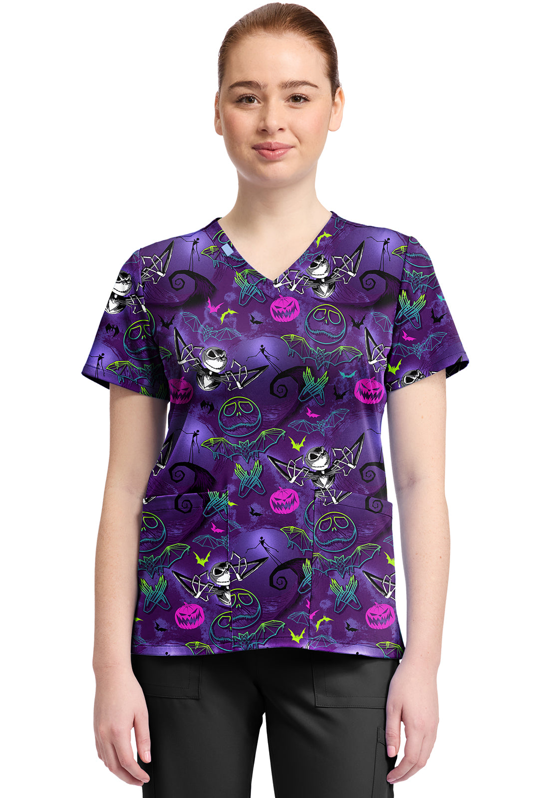 TF TOONIFORMS-DISNEY  Women's TF796 Print V-Neck Top