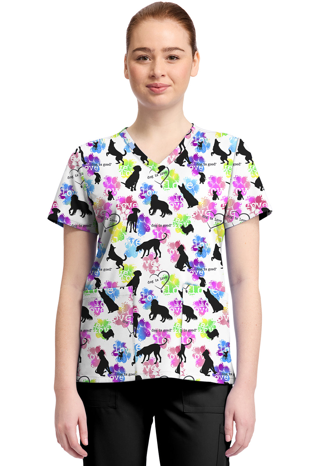 TF TOONIFORMS-DISNEY  Women's TF796 Print V-Neck Top