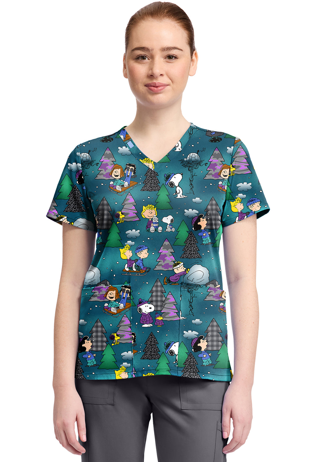 TF TOONIFORMS-DISNEY  Women's TF796 Print V-Neck Top