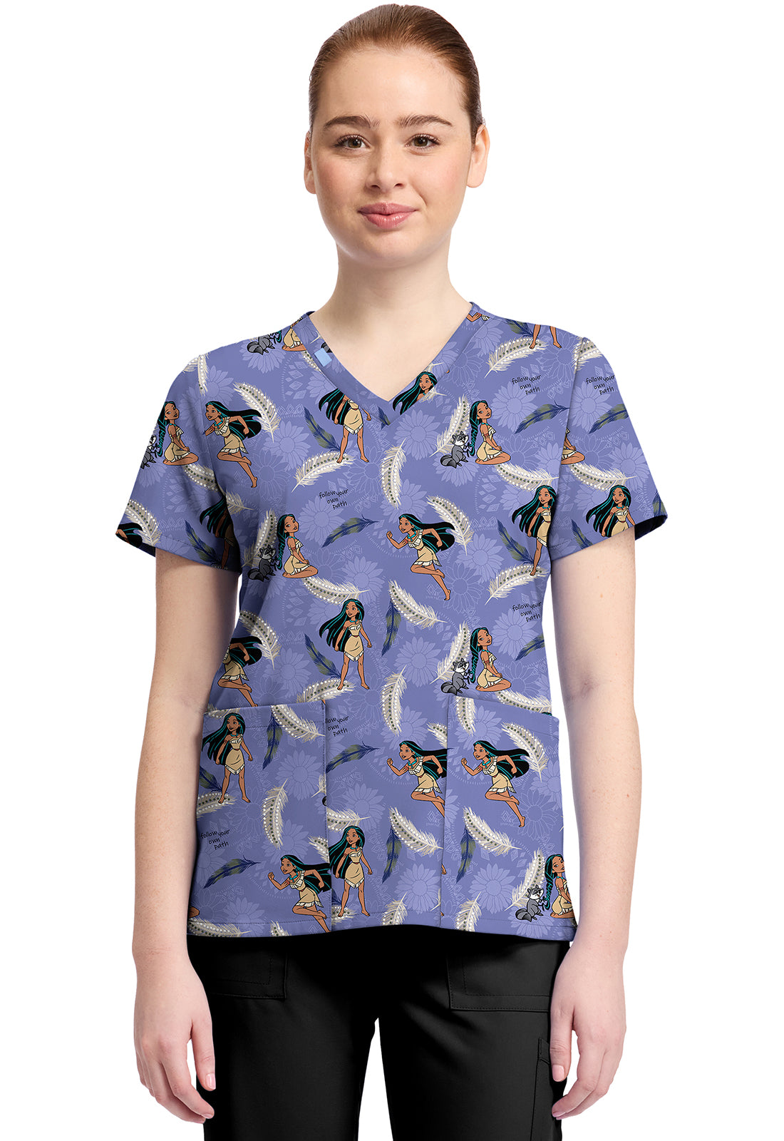 TF TOONIFORMS-DISNEY  Women's TF796 Print V-Neck Top