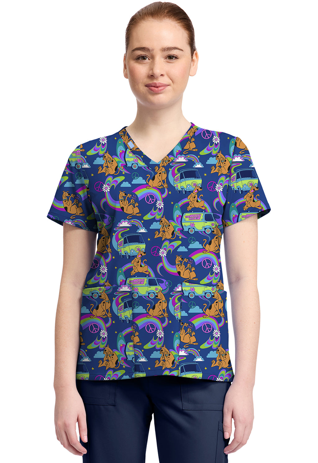 TF TOONIFORMS-DISNEY  Women's TF796 Print V-Neck Top