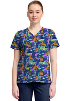 TF TOONIFORMS-DISNEY  Women's TF796 Print V-Neck Top