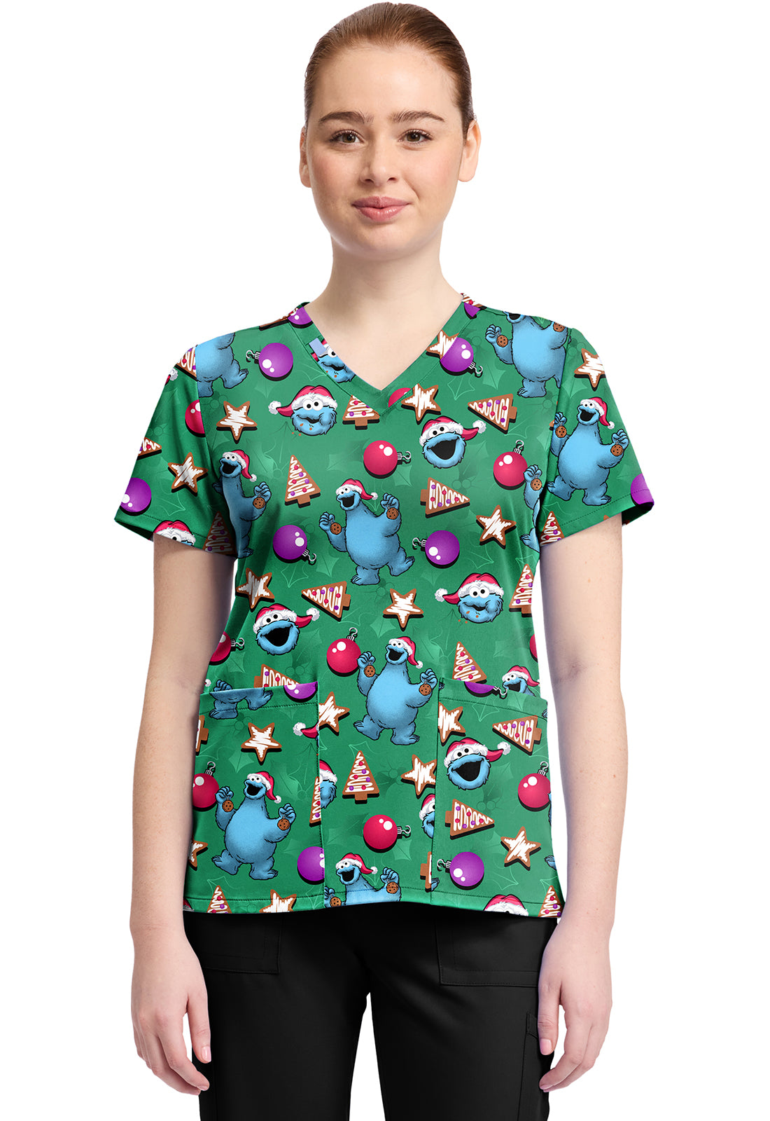 TF TOONIFORMS-DISNEY  Women's TF796 Print V-Neck Top