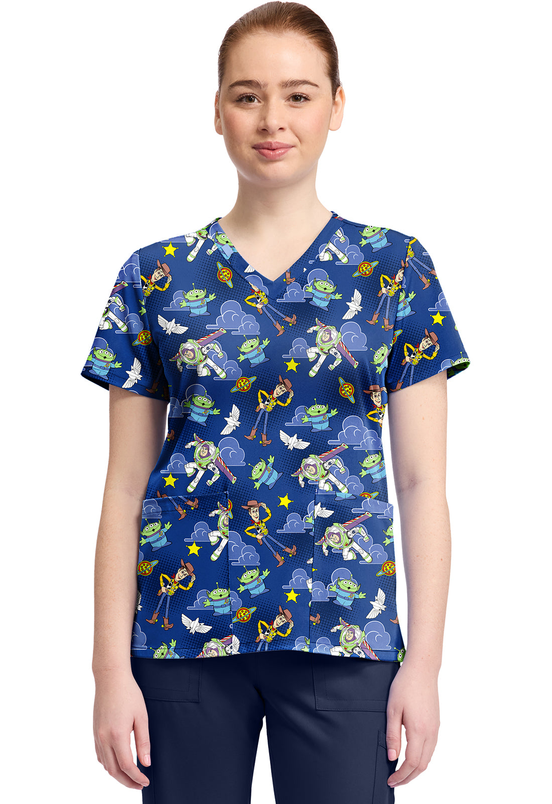 TF TOONIFORMS-DISNEY  Women's TF796 Print V-Neck Top