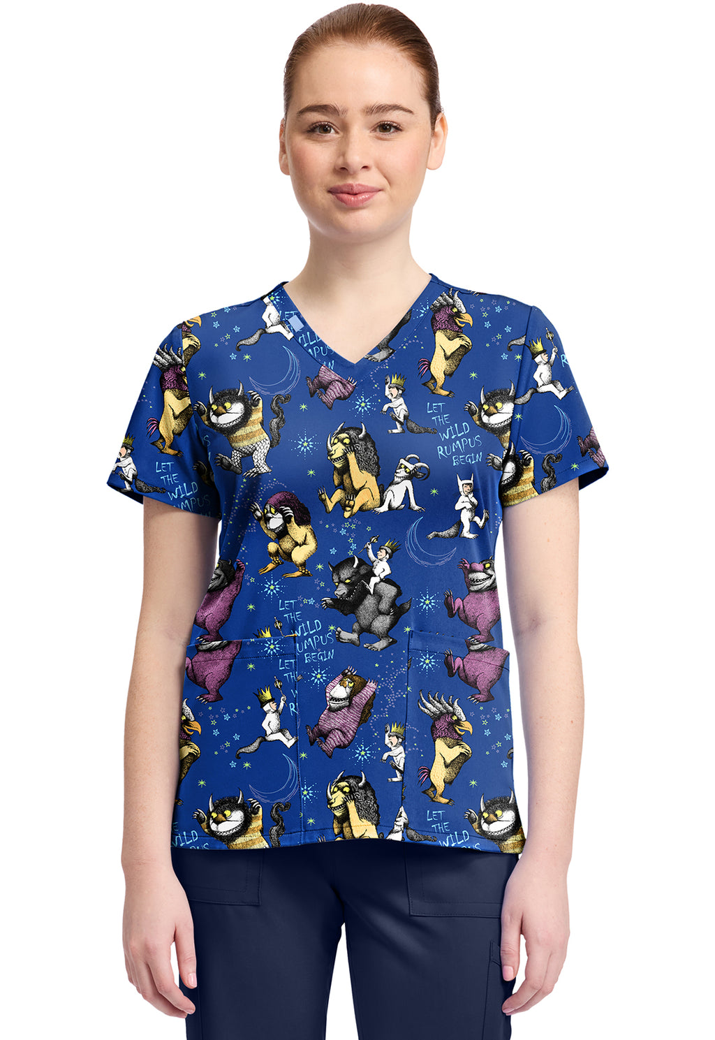 TF TOONIFORMS-DISNEY  Women's TF796 Print V-Neck Top