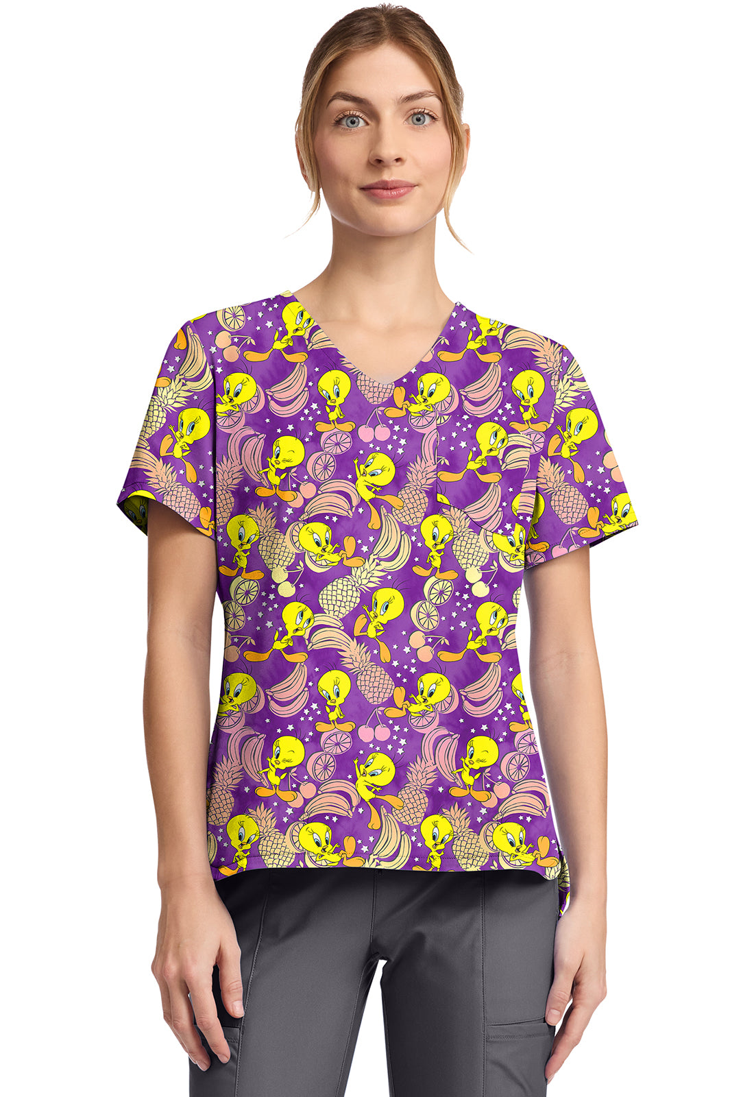 TF TOONIFORMS-DISNEY  Women's TF797 Print V-Neck Top
