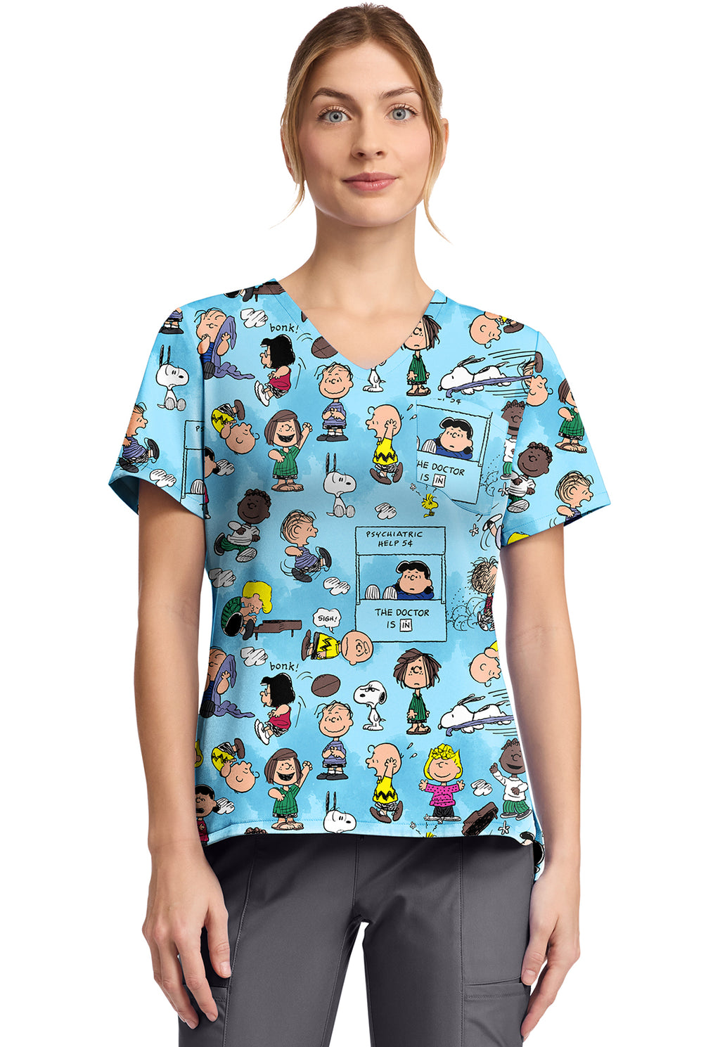 TF TOONIFORMS-DISNEY  Women's TF797 Print V-Neck Top